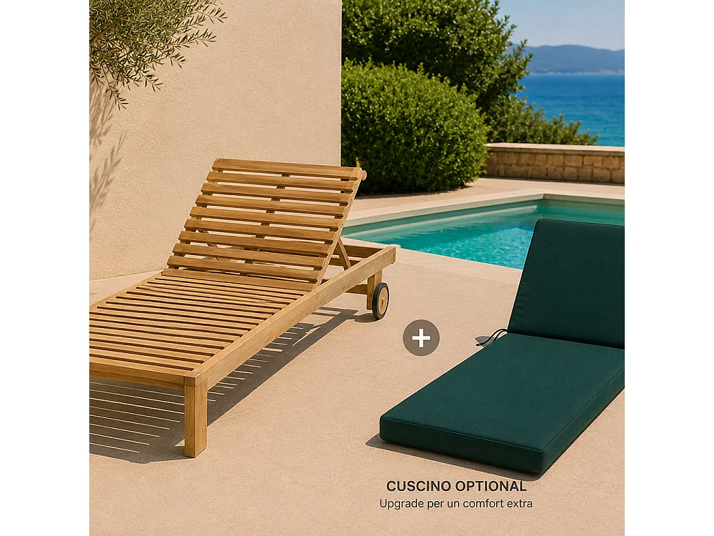 Tempo Style - Cuscino per lettino da esterno 190×60 cm con schienale reclinabile e laccetti in poliestere – Verde