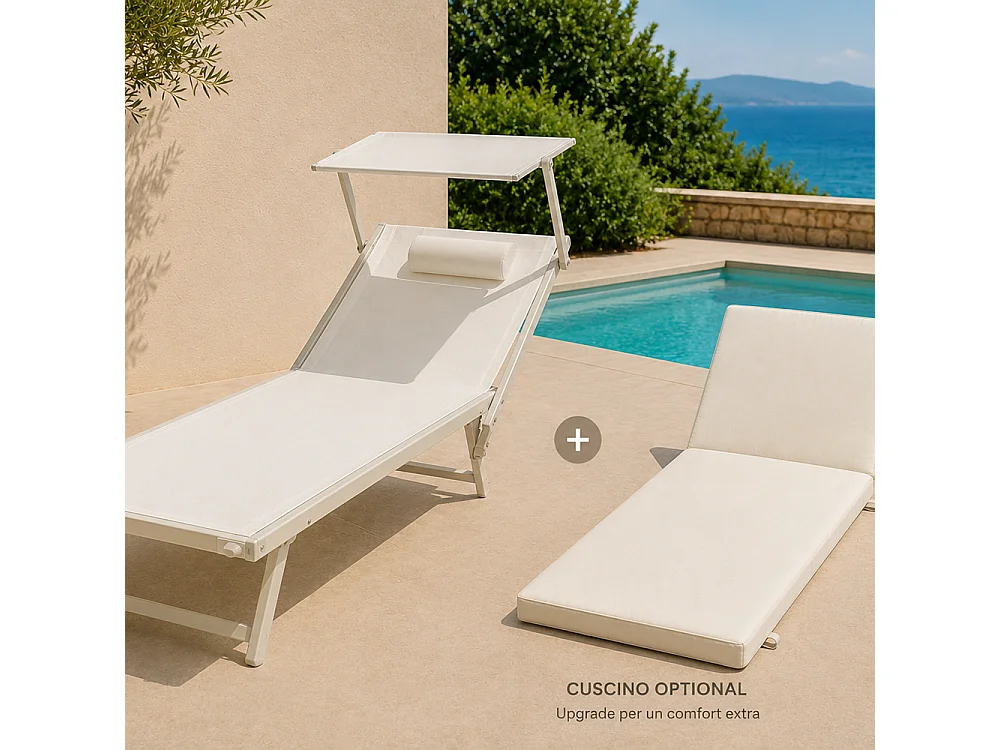 Tempo Style - Cuscino per lettino da esterno 192×61 cm con schienale reclinabile e velcro in poliestere – Avorio