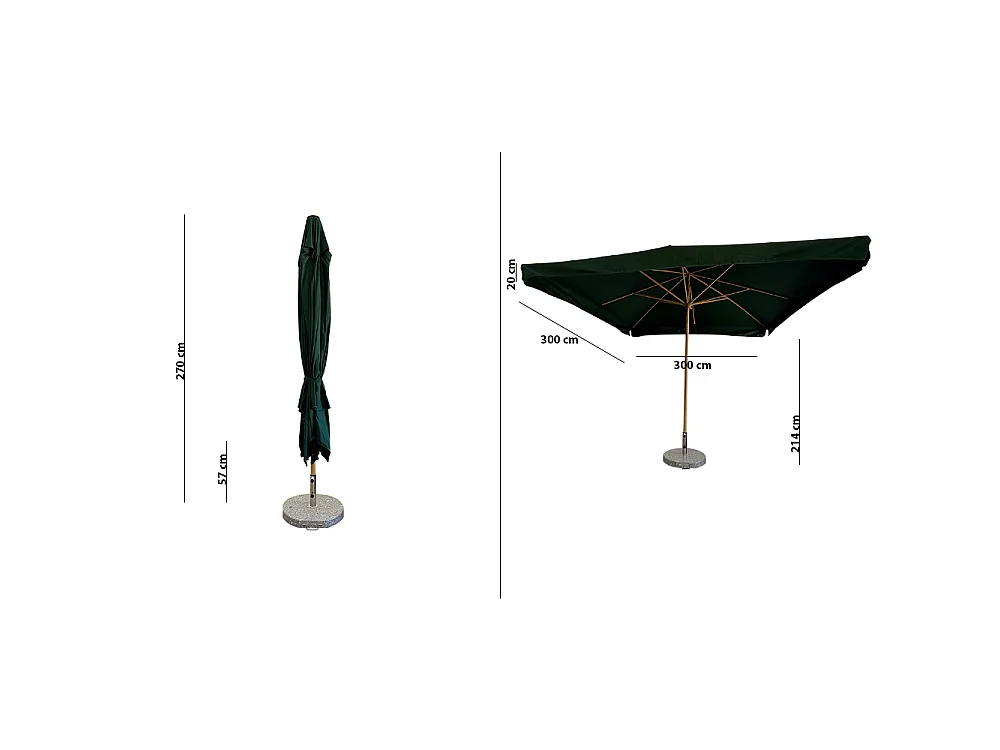 Tempo Style - Ombrellone da Giardino Vomero 3x3 m | Ombrellone da Esterno in Alluminio e Poliestere 180g/㎡ (Verde/Legno Rovere)