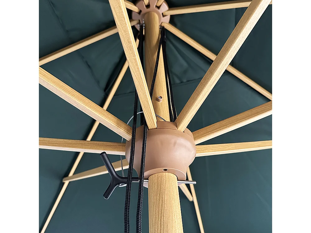 Tempo Style - Ombrellone da Giardino Vomero 3x3 m | Ombrellone da Esterno in Alluminio e Poliestere 180g/㎡ (Verde/Legno Rovere)