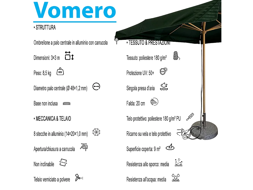 Tempo Style - Ombrellone da Giardino Vomero 3x3 m | Ombrellone da Esterno in Alluminio e Poliestere 180g/㎡ (Verde/Legno Rovere)
