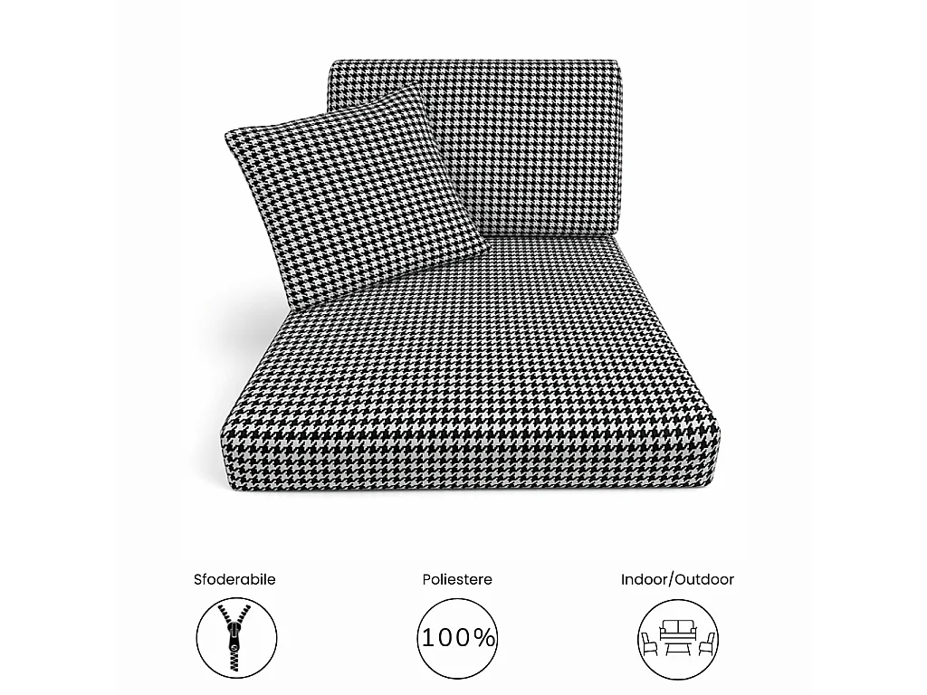 Tempo Style - Set cuscini pied-de-poule 3 pezzi per divano sfoderabili – Nero/Bianco