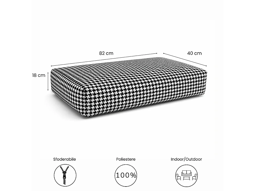Tempo Style - Set cuscini pied-de-poule 3 pezzi per divano sfoderabili – Nero/Bianco