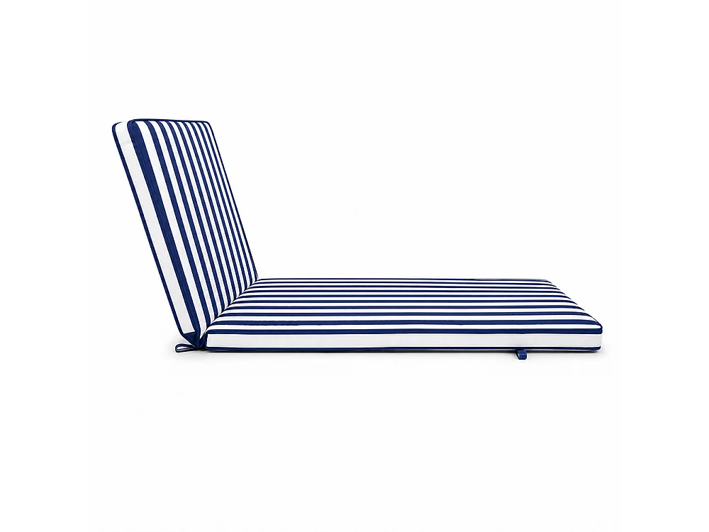Tempo Style - Cuscino per lettino da esterno 192×61 cm a righe con schienale reclinabile e velcro in poliestere – Blu/Bianco