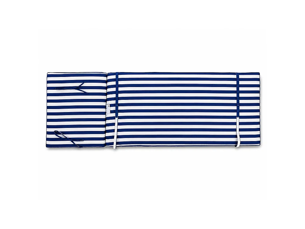 Tempo Style - Cuscino per lettino da esterno 192×61 cm a righe con schienale reclinabile e velcro in poliestere – Blu/Bianco