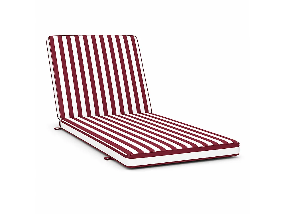 Tempo Style - Cuscino per lettino da esterno 192×61 cm a righe con schienale reclinabile e velcro in poliestere – Bordeaux/Bianco