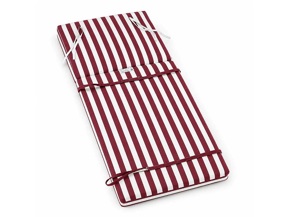 Tempo Style - Cuscino per lettino da esterno 192×61 cm a righe con schienale reclinabile e velcro in poliestere – Bordeaux/Bianco