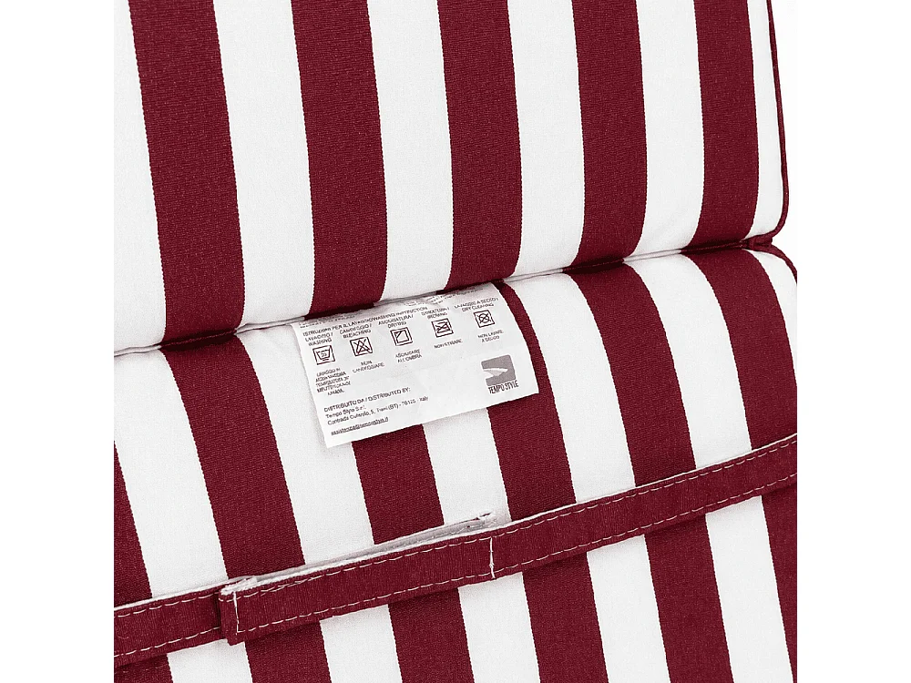 Tempo Style - Cuscino per lettino da esterno 192×61 cm a righe con schienale reclinabile e velcro in poliestere – Bordeaux/Bianco