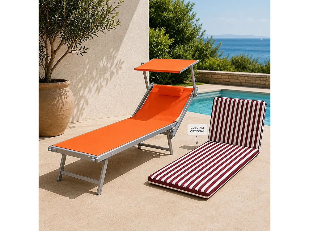 Tempo Style - Cuscino per lettino da esterno 192×61 cm a righe con schienale reclinabile e velcro in poliestere – Bordeaux/Bianco