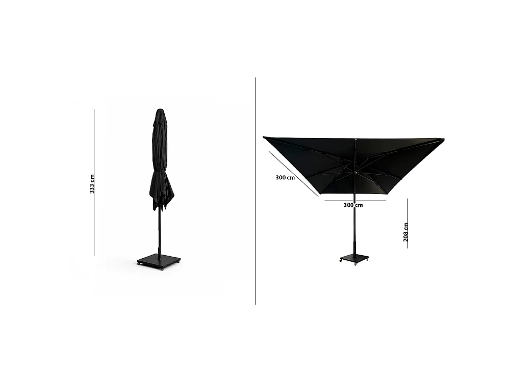 Tempo Style - Ombrellone da Giardino Parioli Plus 3x3 m | Robusto Ombrellone da Esterno in Alluminio e Poliestere 180g/㎡ (Nero)