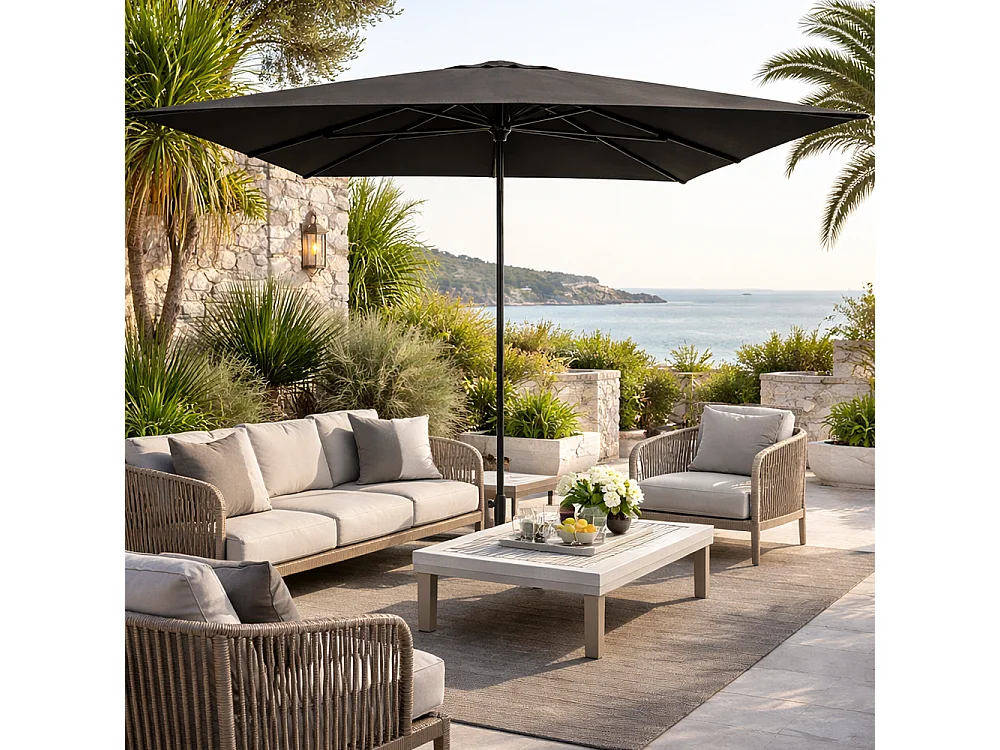 Tempo Style - Ombrellone da Giardino Parioli Plus 3x3 m | Robusto Ombrellone da Esterno in Alluminio e Poliestere 180g/㎡ (Nero)