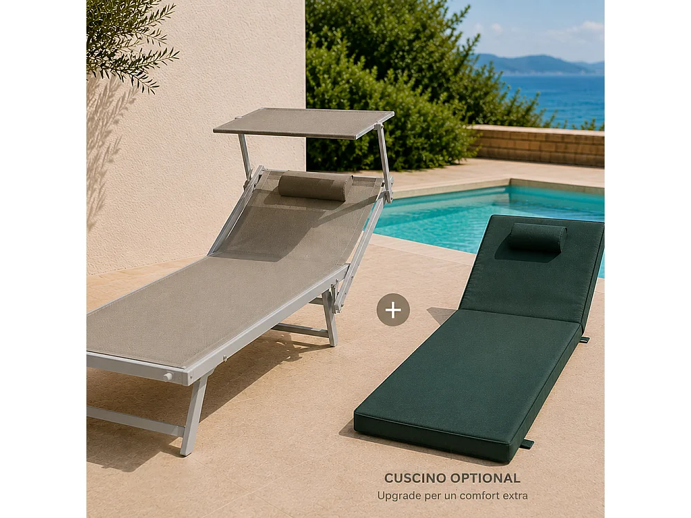 Tempo Style - Cuscino per lettino da esterno 192×61 cm con schienale reclinabile e velcro in poliestere – Verde