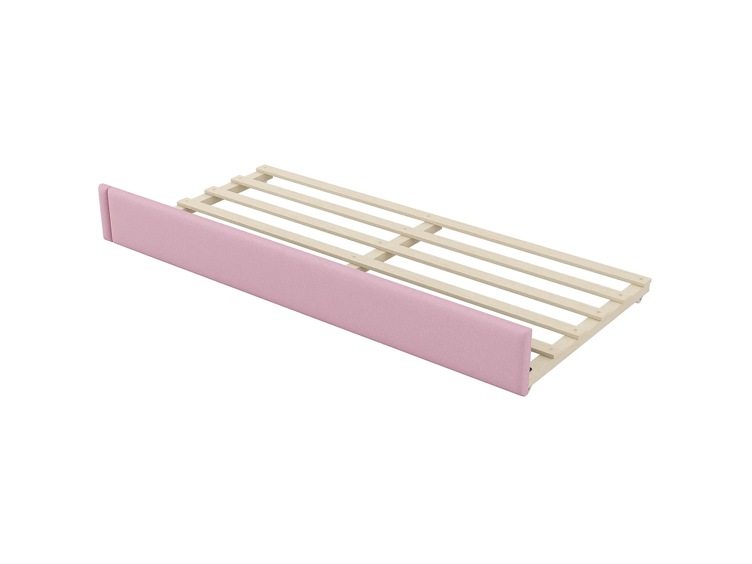 Ausziehbares Tagesbett 90x200 cm aus rosé Leinen mit integriertem Schreibtisch, Gästebett 90x190, LED und Regalen, ohne Matratze