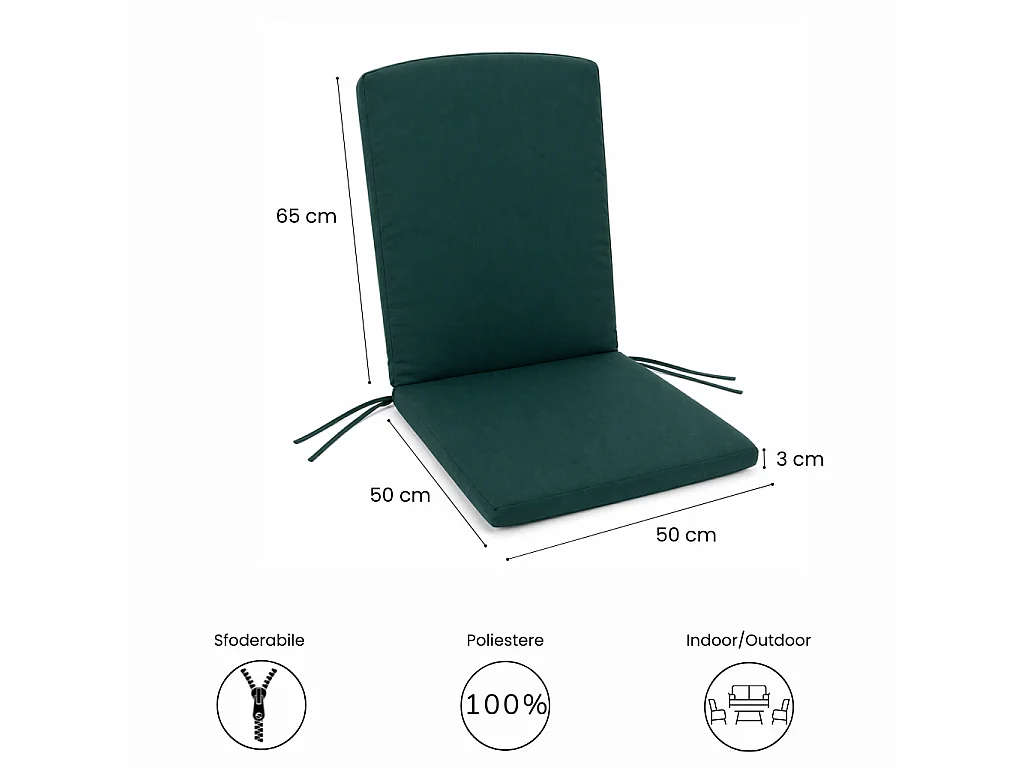 Tempo Style - Cuscino con schienale per sedia 115×50 cm con Laccetti in poliestere – Verde