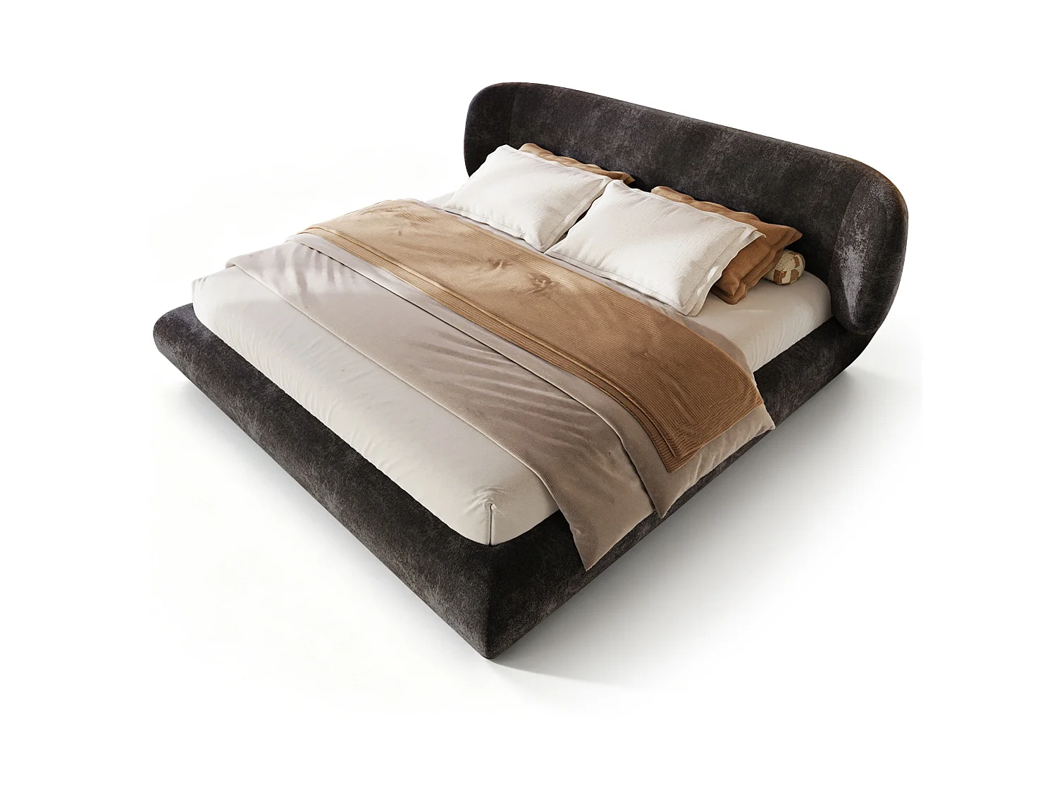 Lit adulte rembourré 140x190 cm en chenille gris avec tête de lit et sommier à lattes, sans matelas