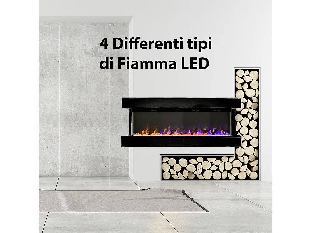 Tempo Style - Camino elettrico ALARO | Stufa ventilata a parete da incasso a basso consumo, con telecomando, timer, decorazioni (Nero, 110cm)
