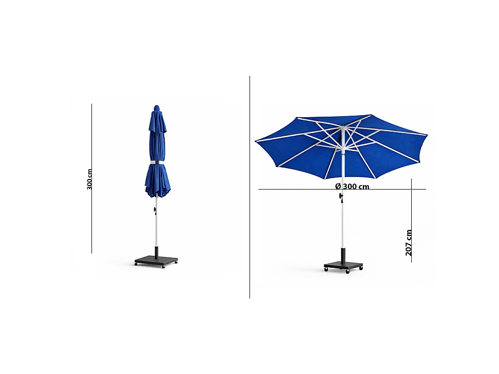 Tempo Style - Ombrellone da Giardino Parioli 3x3 m | Ombrellone da Esterno Inclinabile a 45° (Blu/Bianco)