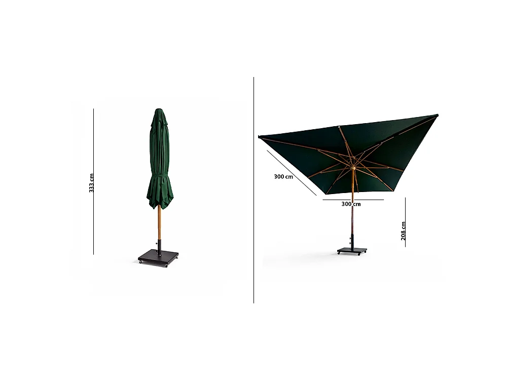 Tempo Style - Ombrellone da Giardino Parioli Plus 3x3 m | Robusto Ombrellone da Esterno in Alluminio e Poliestere 180g/㎡ (Verde/Legno Noce)