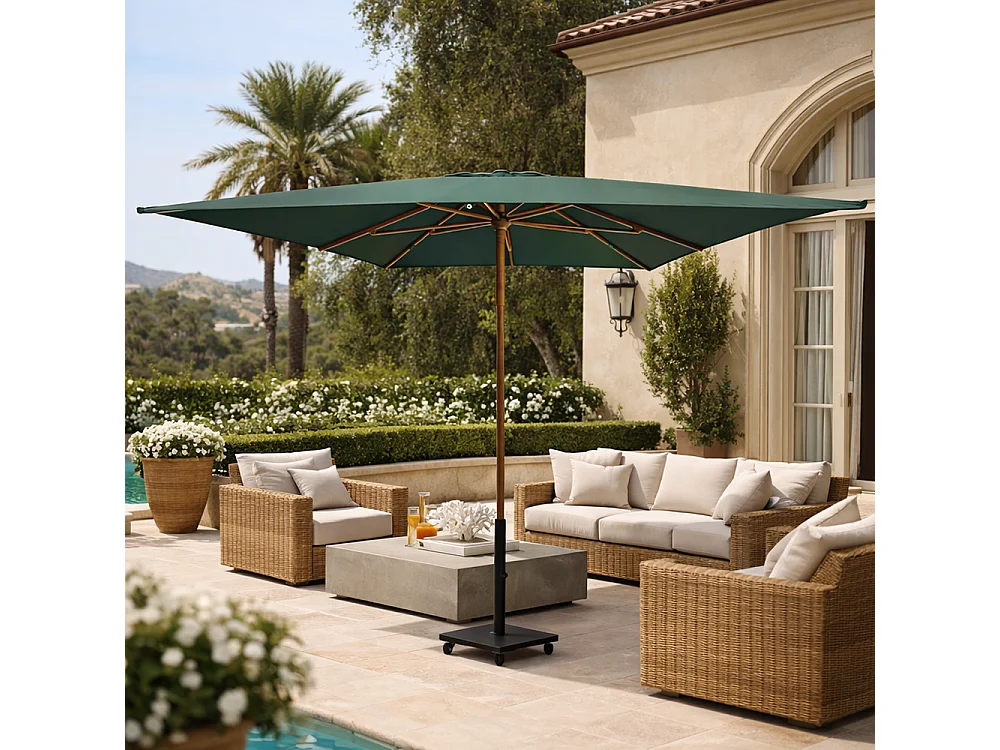 Tempo Style - Ombrellone da Giardino Parioli Plus 3x3 m | Robusto Ombrellone da Esterno in Alluminio e Poliestere 180g/㎡ (Verde/Legno Noce)