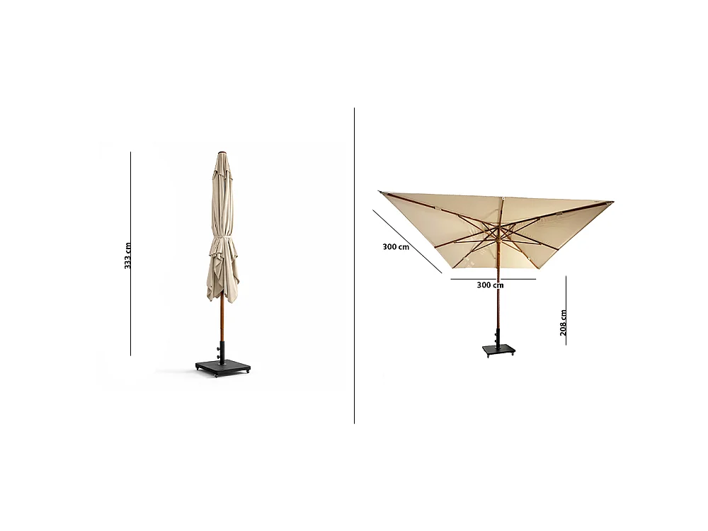 Tempo Style - Ombrellone da Giardino Parioli Plus 3x3 m | Robusto Ombrellone da Esterno in Alluminio e Poliestere 180g/㎡ (Beige/Legno Noce)