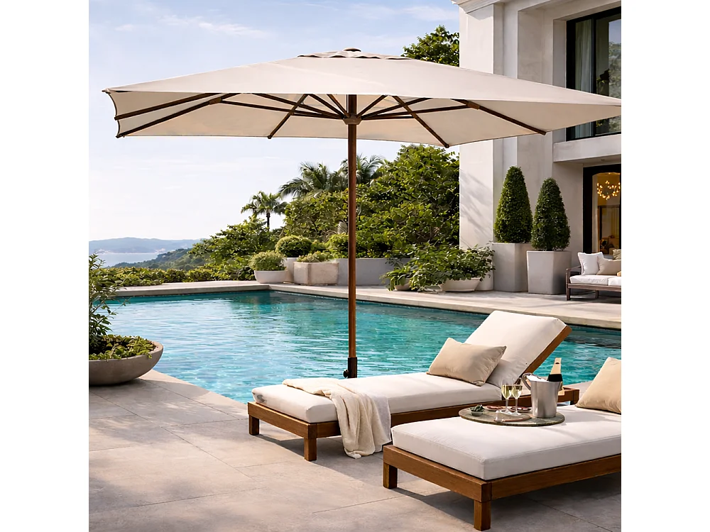 Tempo Style - Ombrellone da Giardino Parioli Plus 3x3 m | Robusto Ombrellone da Esterno in Alluminio e Poliestere 180g/㎡ (Beige/Legno Noce)