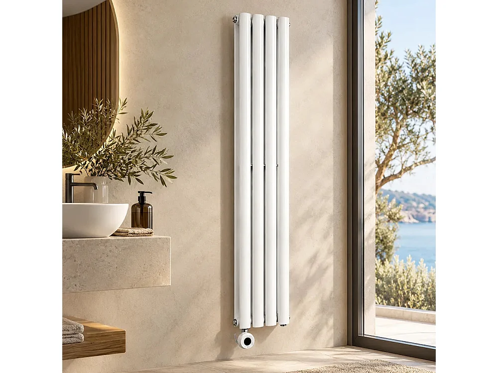 Tempo Style - Radiateur électrique vertical 1600x240 mm, 1000 W | Radiateur décoratif à 4+4 éléments - Blanc