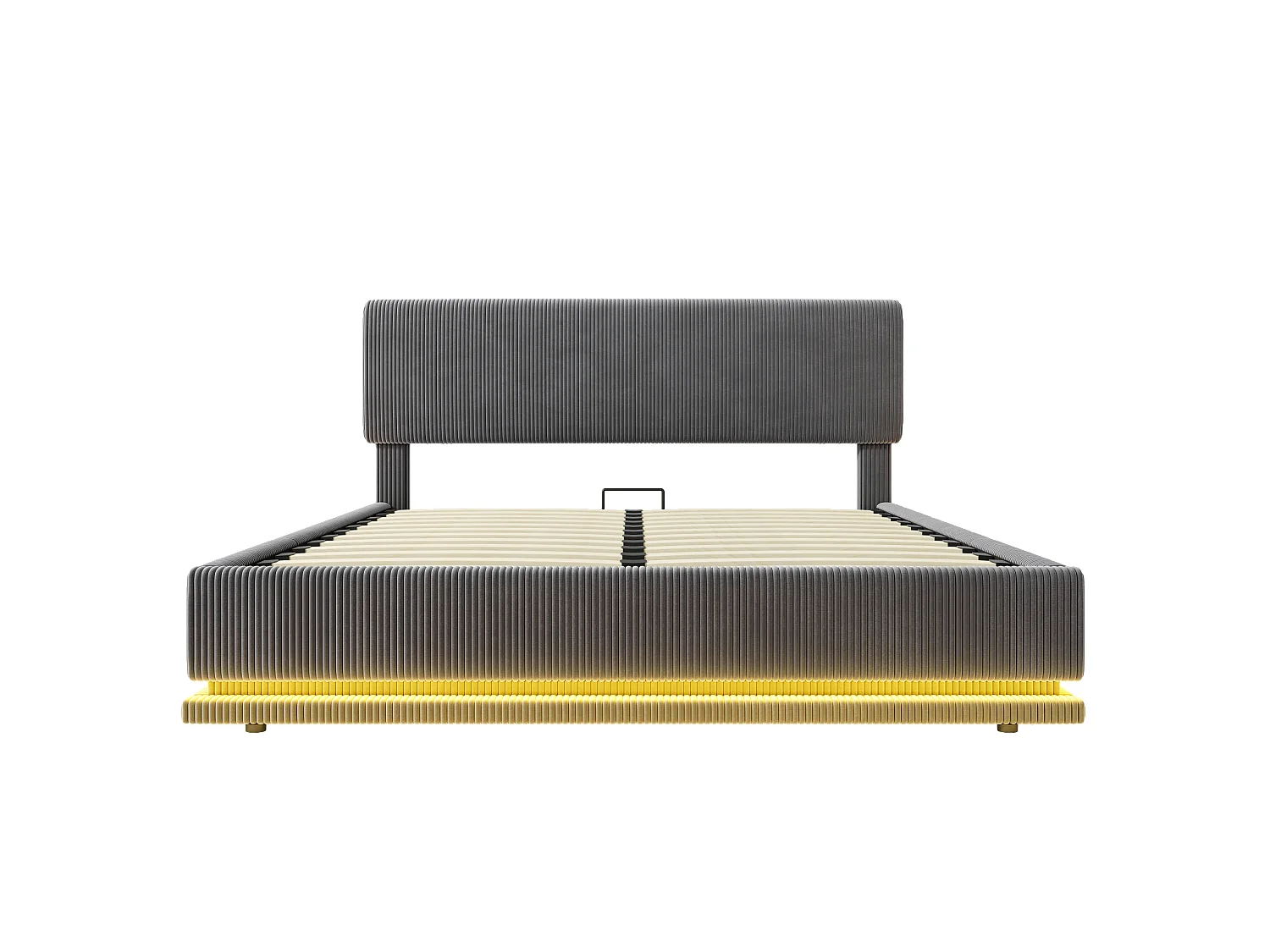Bettkastenbett 160x200 cm aus dunkelgrauem Kordvelours, verstellbares Kopfteil mit LED und USB-C-Anschluss, ohne Matratze