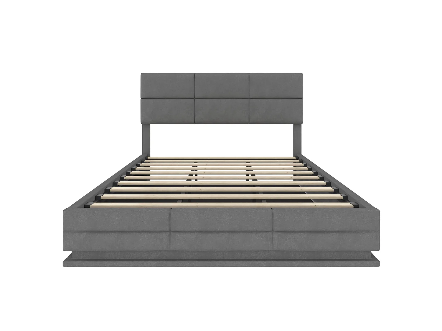 Lit coffre 180x200 cm en velours gris foncé, lit adulte avec tête de lit réglable, LED et ports USB, sans matelas