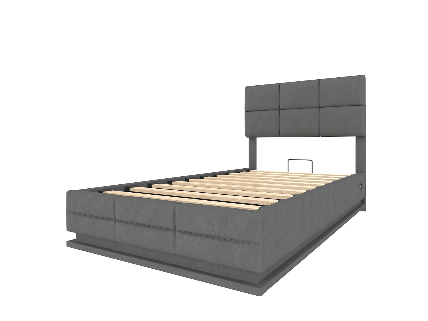 Bettkastenbett 90x200 cm, dunkelgraues Velours, verstellbares LED-Kopfteil, USB-Anschlüsse, ohne Matratze
