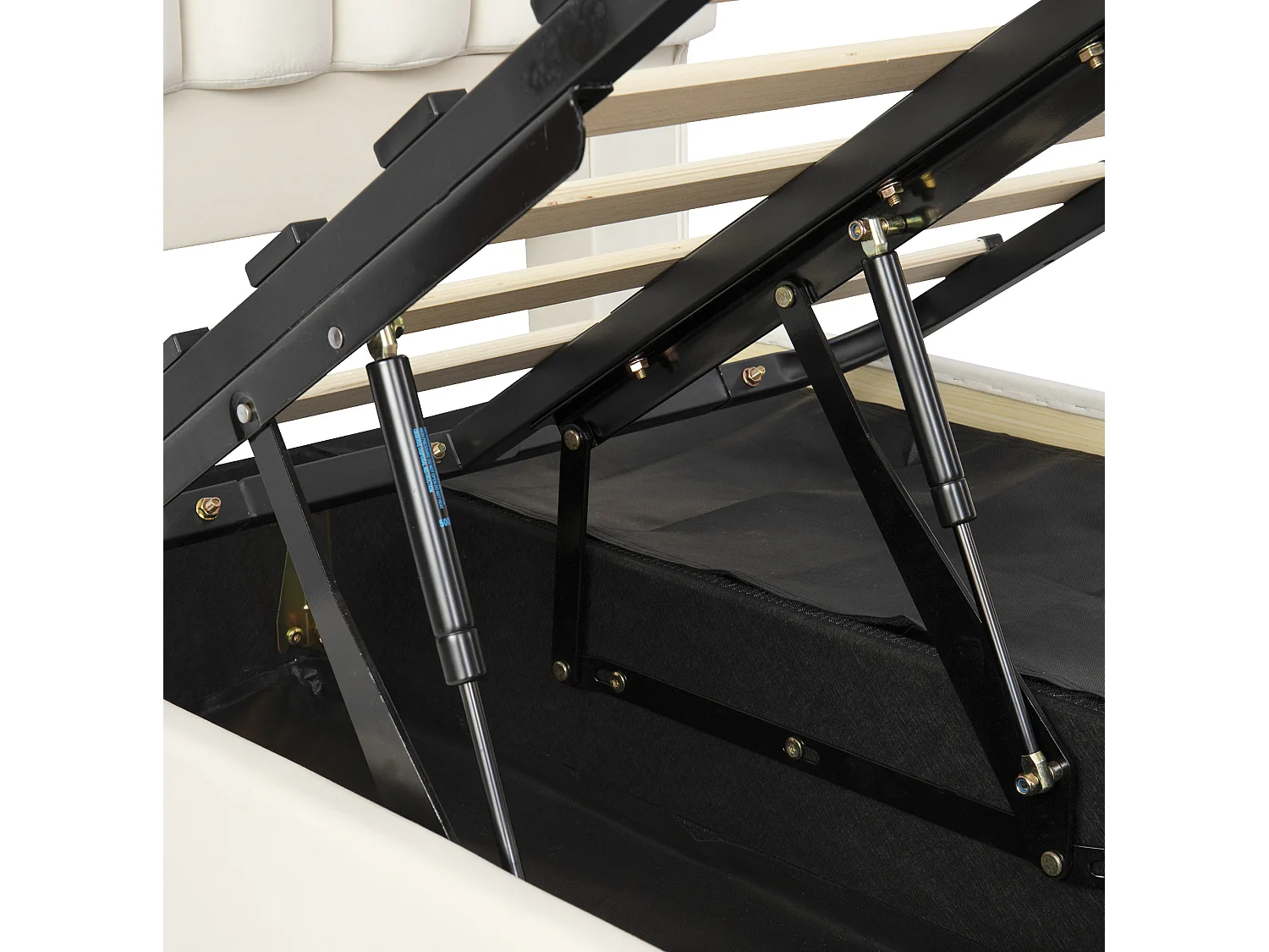 Kinder-Bettkastenbett 90x200 cm aus beigem Velours, 3 Schubladen und LED-Beleuchtung, ohne Matratze