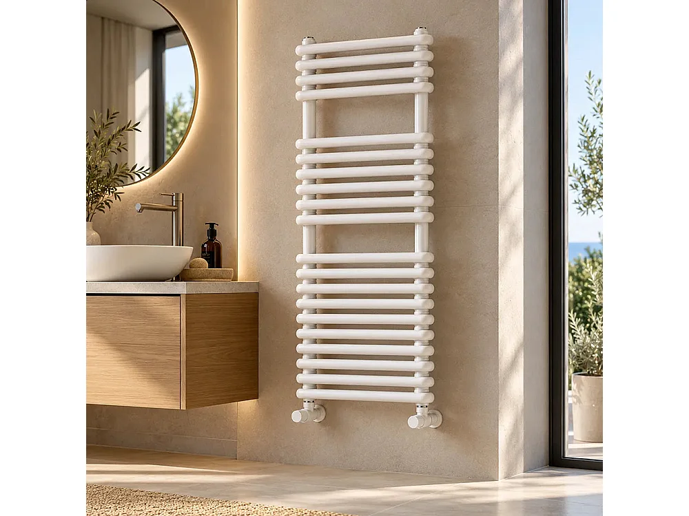 Tempo Style - Sèche-serviettes 1140x500 mm | 762 W | Radiateur décoratif 2601 BTU, 20 éléments (4+6+10), blanc