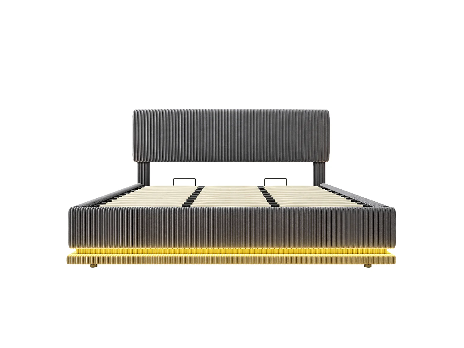Bettkastenbett 180x200 cm aus dunkelgrauem Kordvelours, verstellbares Kopfteil mit LED und USB-C-Anschluss, ohne Matratze