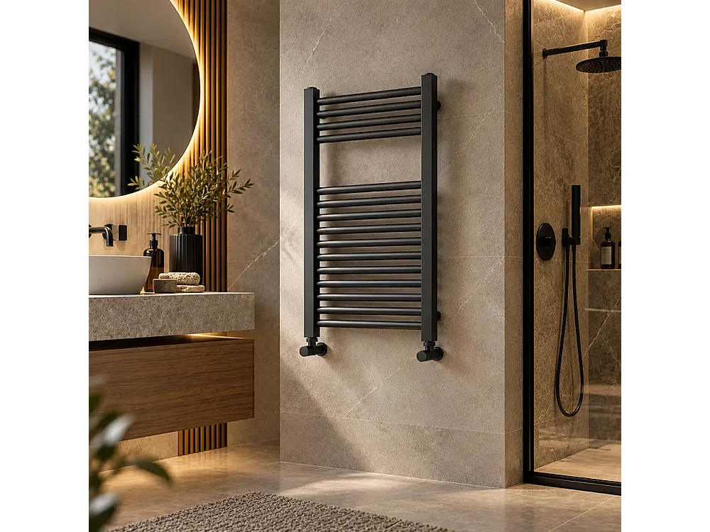 Tempo Style - Sèche-serviettes 800x500 mm | 302 W | Radiateur décoratif 1030 BTU à 14 éléments (4+10) – Gris canon de fusil