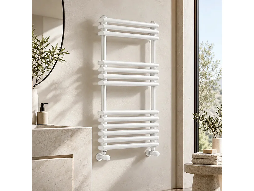 Tempo Style - Sèche-serviettes 832x500 mm | 506 W | Radiateur décoratif 1726 BTU, 13 éléments (3+4+6), blanc