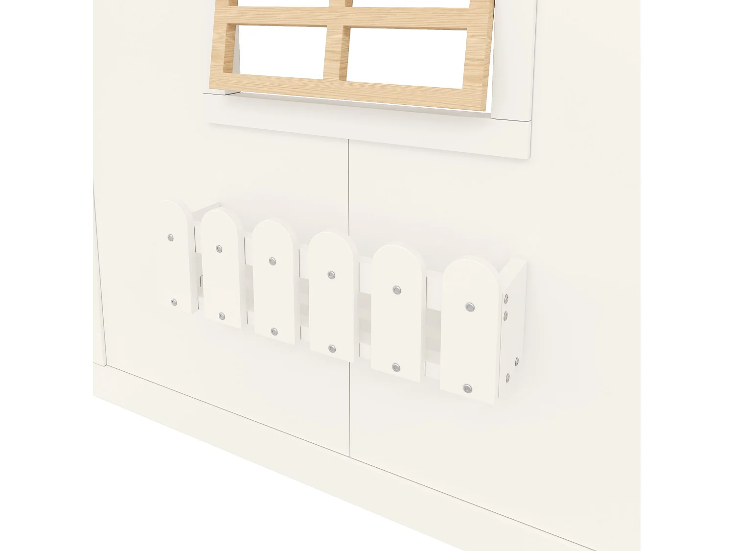Halbhohbett 90x200 cm weiß Kiefernholz & MDF, Stauraumtreppe, Fenster, LED-Beleuchtung, ohne Matratze