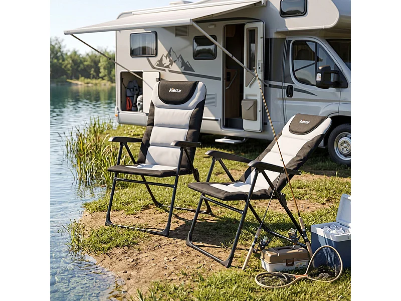 Lot de 2 chaises de camping pliantes en aluminium avec tissu Oxford, 5 positions