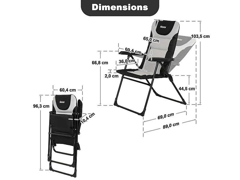 Lot de 2 chaises de camping pliantes en aluminium avec tissu Oxford, 5 positions
