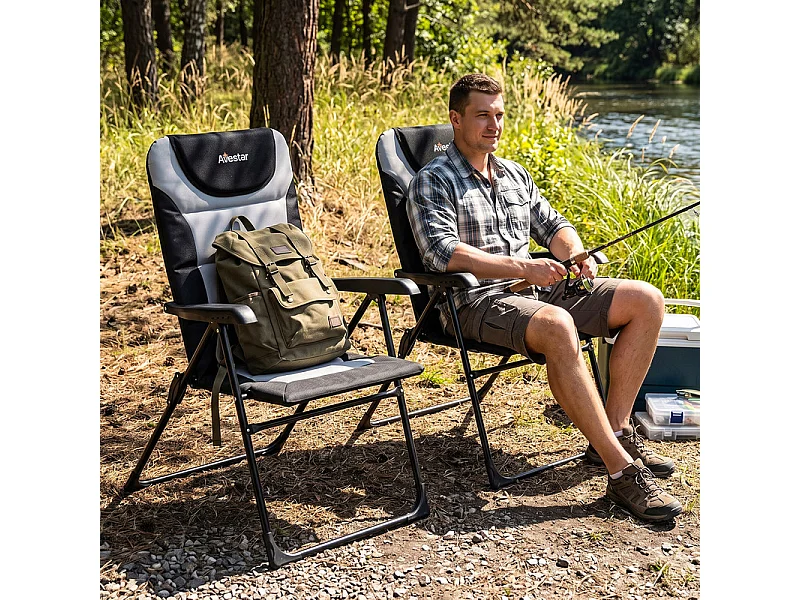 Lot de 2 chaises de camping pliantes en aluminium avec tissu Oxford, 5 positions
