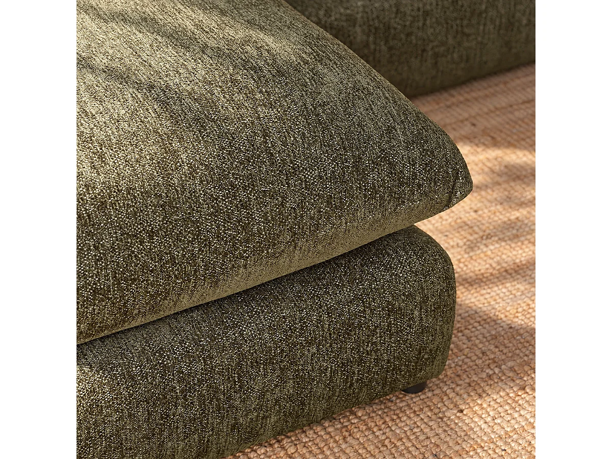 Sofá modular 3 plazas, chaise izquierda, chenilla verde jaspeada