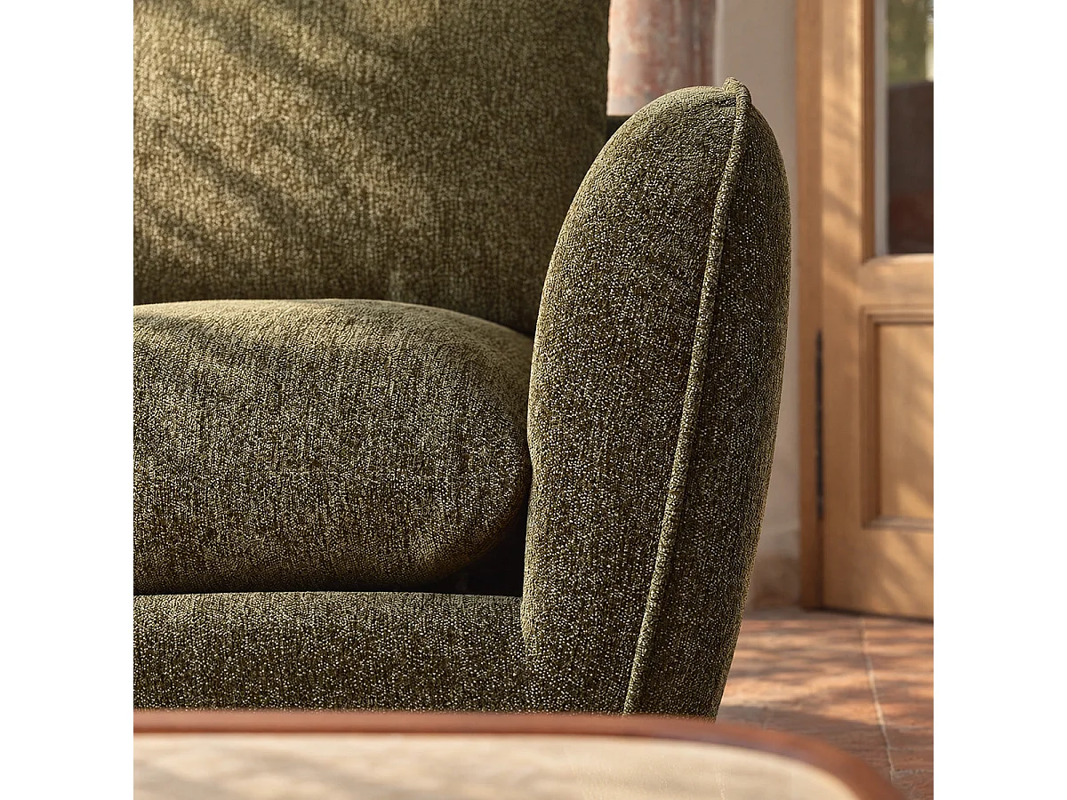 Sofá modular 3 plazas, chaise izquierda, chenilla verde jaspeada