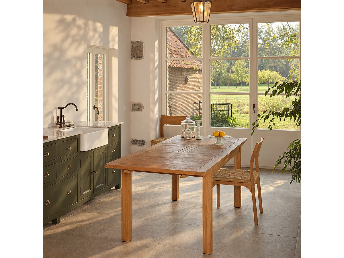 Table extensible en teck massif naturel rectangulaire 6 pers. L150 UZES
