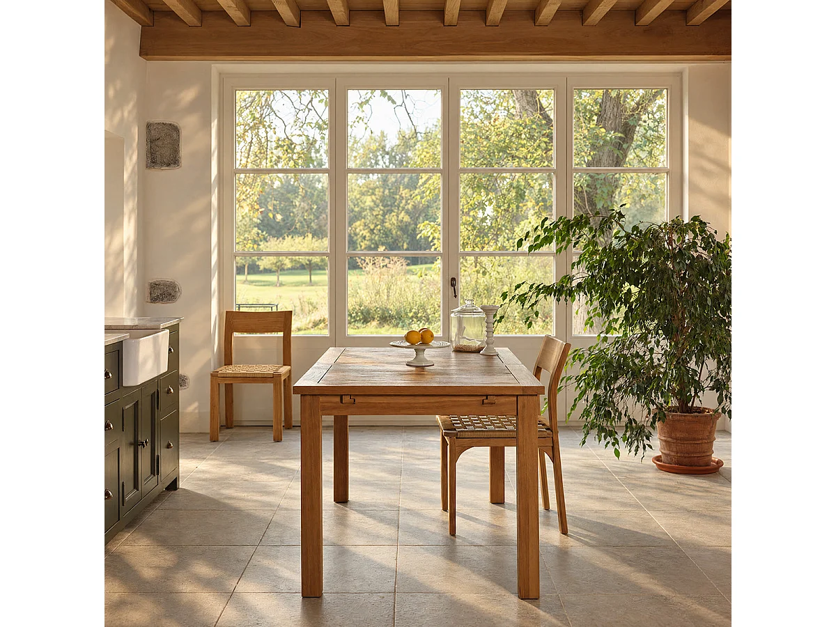 Table extensible en teck massif naturel rectangulaire 6 pers. L150 UZES