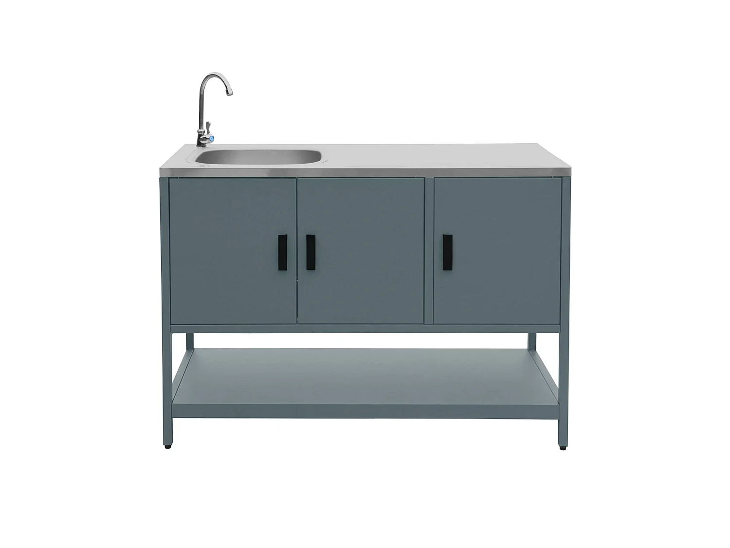 Cucina da esterno modulare in acciaio inossidabile, 3 moduli, Naxos, Blu grigio, 289x49x112.5 cm