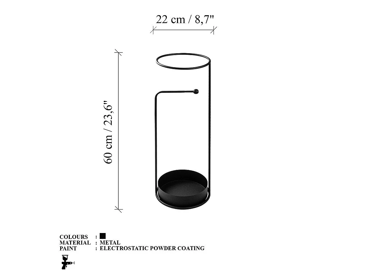 Porte parapluie en métal noir H60 cm