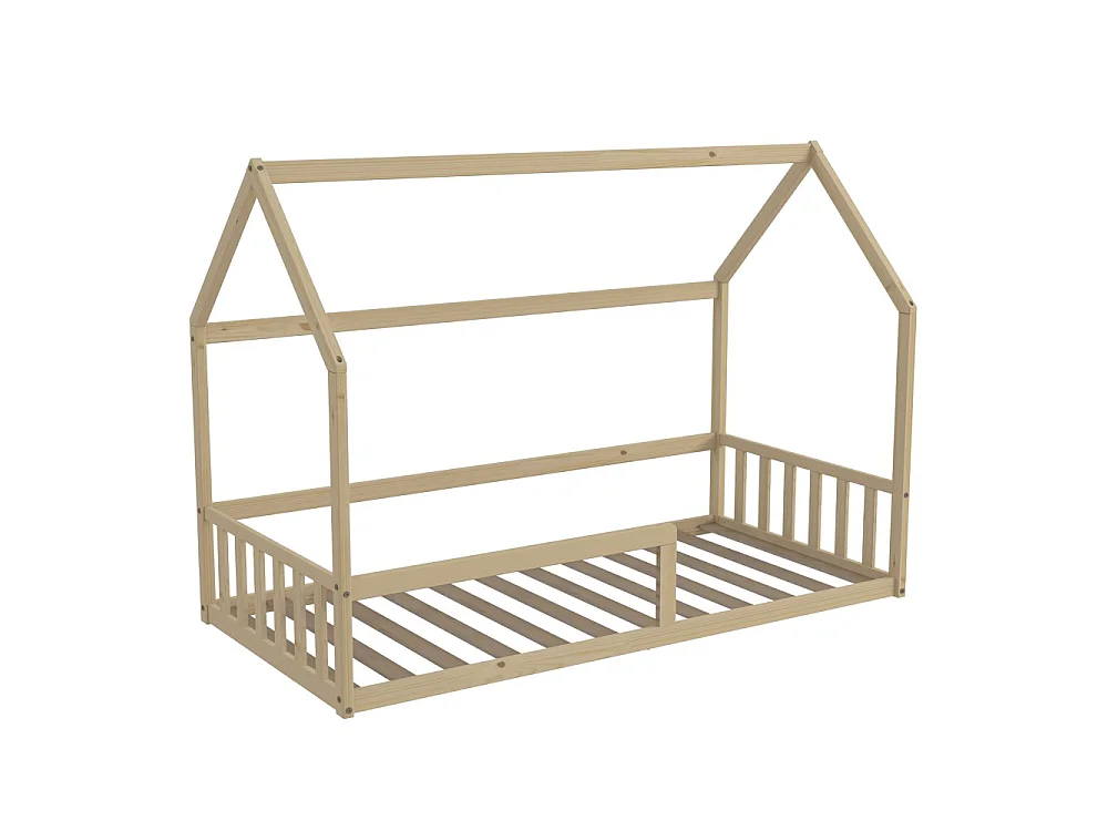 Lit cabane NEMO 90x190 + 1 sommier + barrière /Bois clair