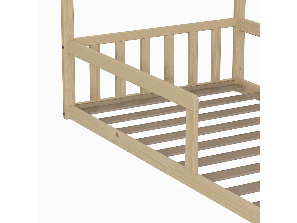 Lit cabane NEMO 90x190 + 1 sommier + barrière /Bois clair
