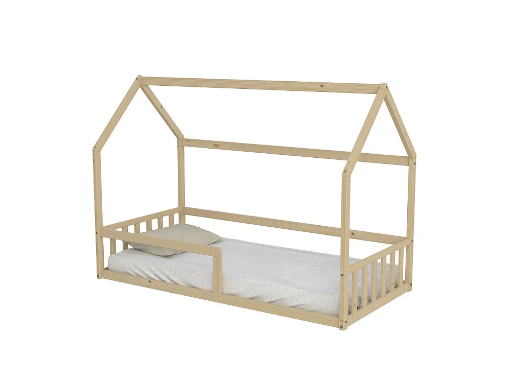 Lit cabane NEMO 90x190 + 1 sommier + barrière /Bois clair