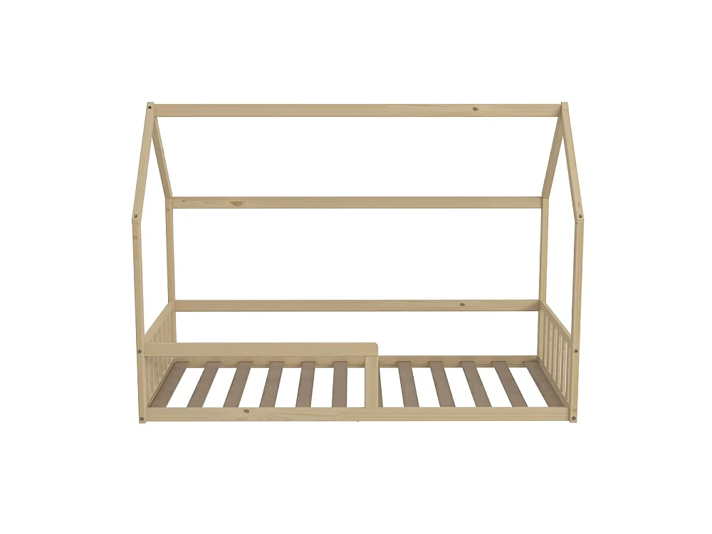 Lit cabane NEMO 90x190 + 1 sommier + barrière /Bois clair