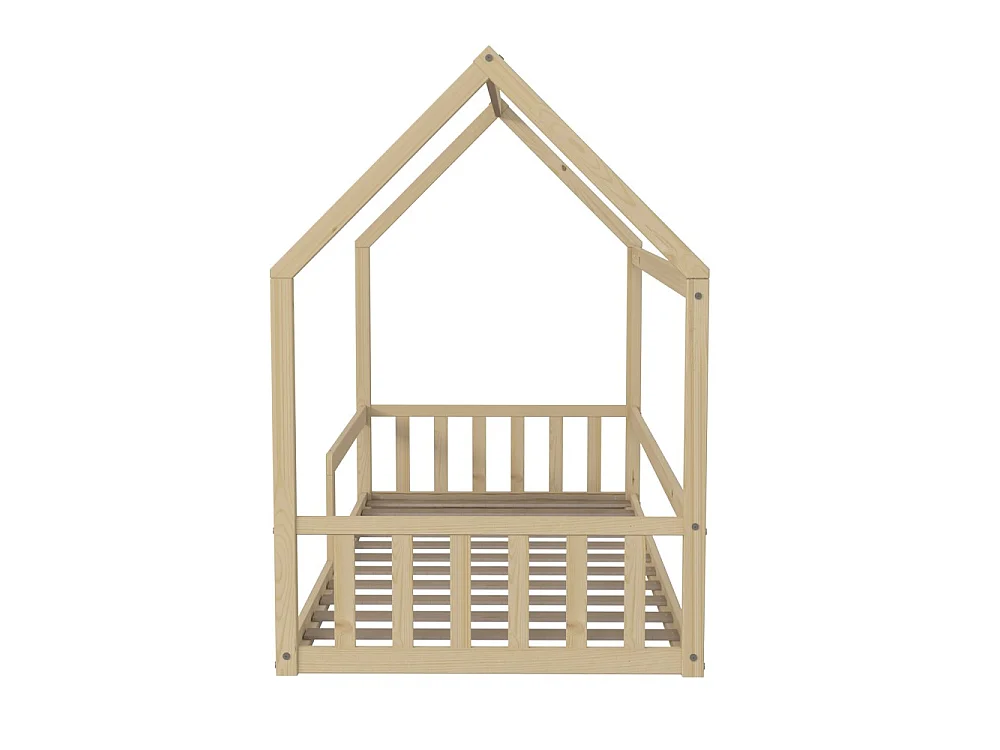 Lit cabane NEMO 90x190 + 1 sommier + barrière /Bois clair