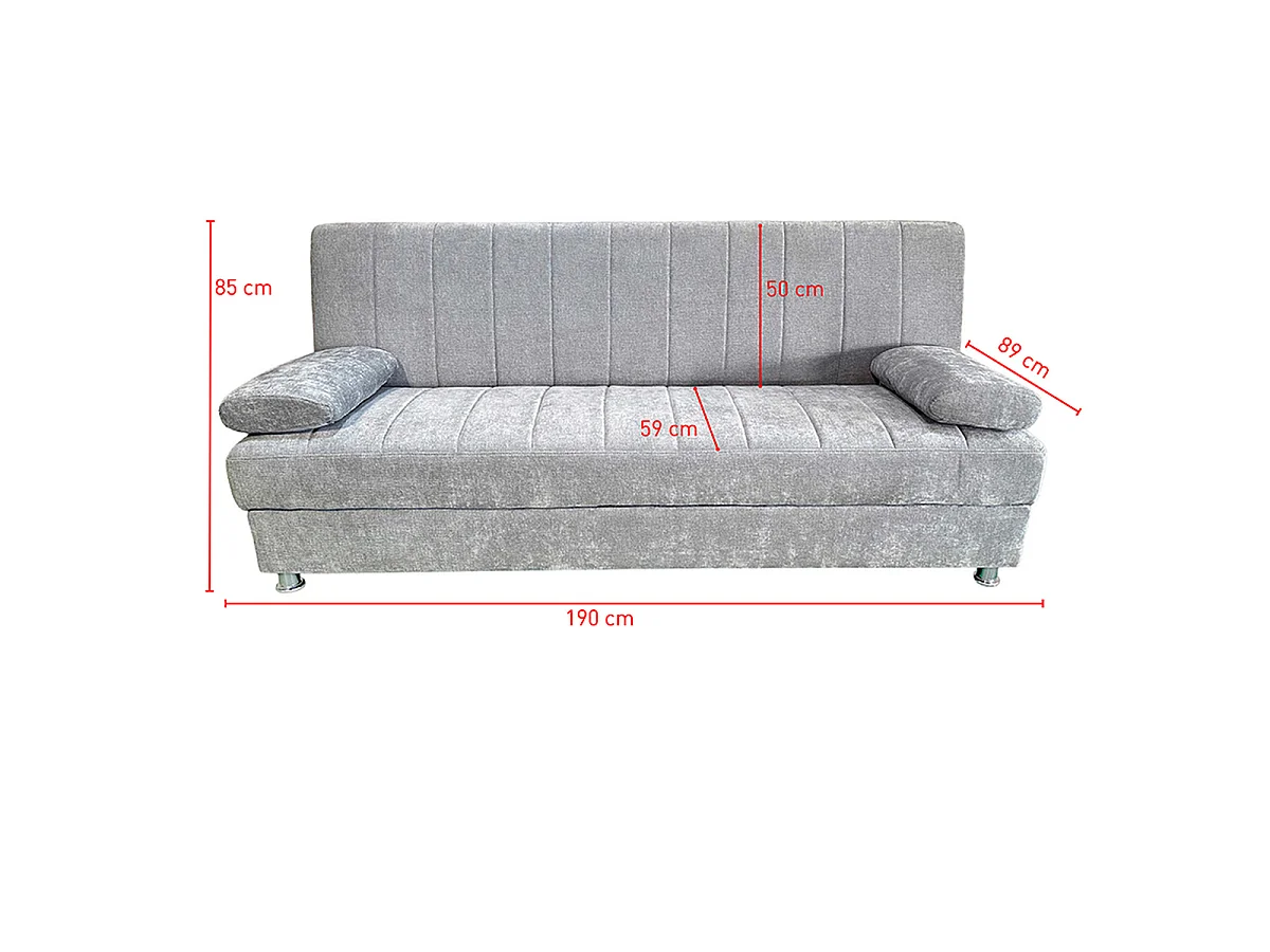 Canapé convertible clic-clac avec coffre de rangement et pieds métalliques - Longueur 190 x Profondeur 89 x Hauteur 85 cm